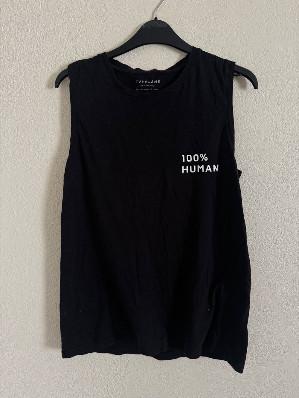 Everlane Black Muscle Tee with White '100% HUMAN' Graphic